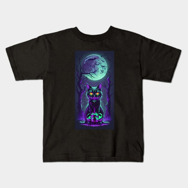 Halloween Cat Kids T-Shirt by Buff Geeks Art